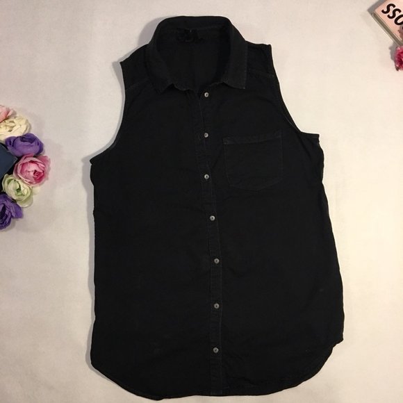 Paige Black Vest Top Buttoned Shirt Sleeveless XS - Picture 2 of 8